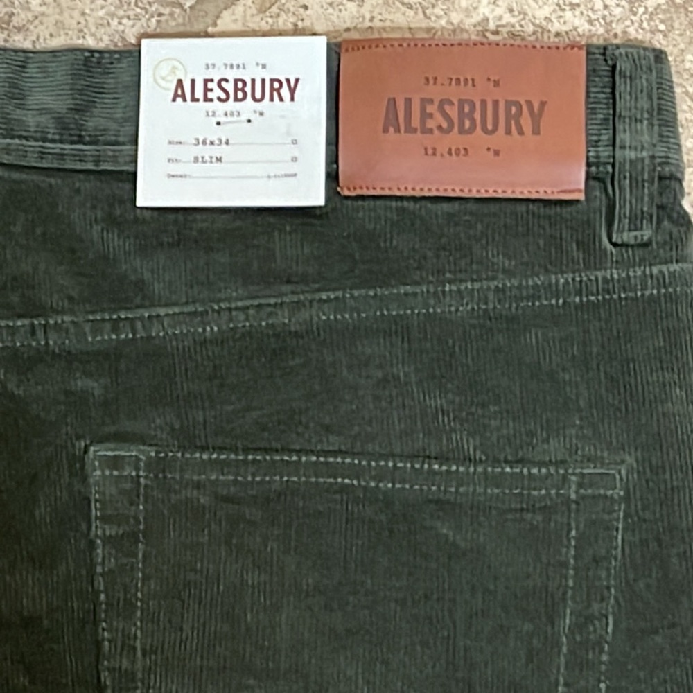Alesbury Slim Fit Bedford Cord Olive Green Size 36x34 Slim NWT - Picture 2 of 8